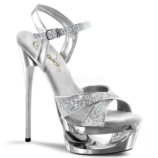 Silberne Multiglitter High-Heel Sandalette mit Plateau im Cut-out-Design ECLIPSE-619G